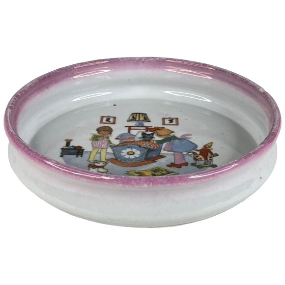 Vintage Childs Bowl Ceramic Baby Porridge Made Germany Dish 7.25” Porcelain Pink - Picture 7 of 12
